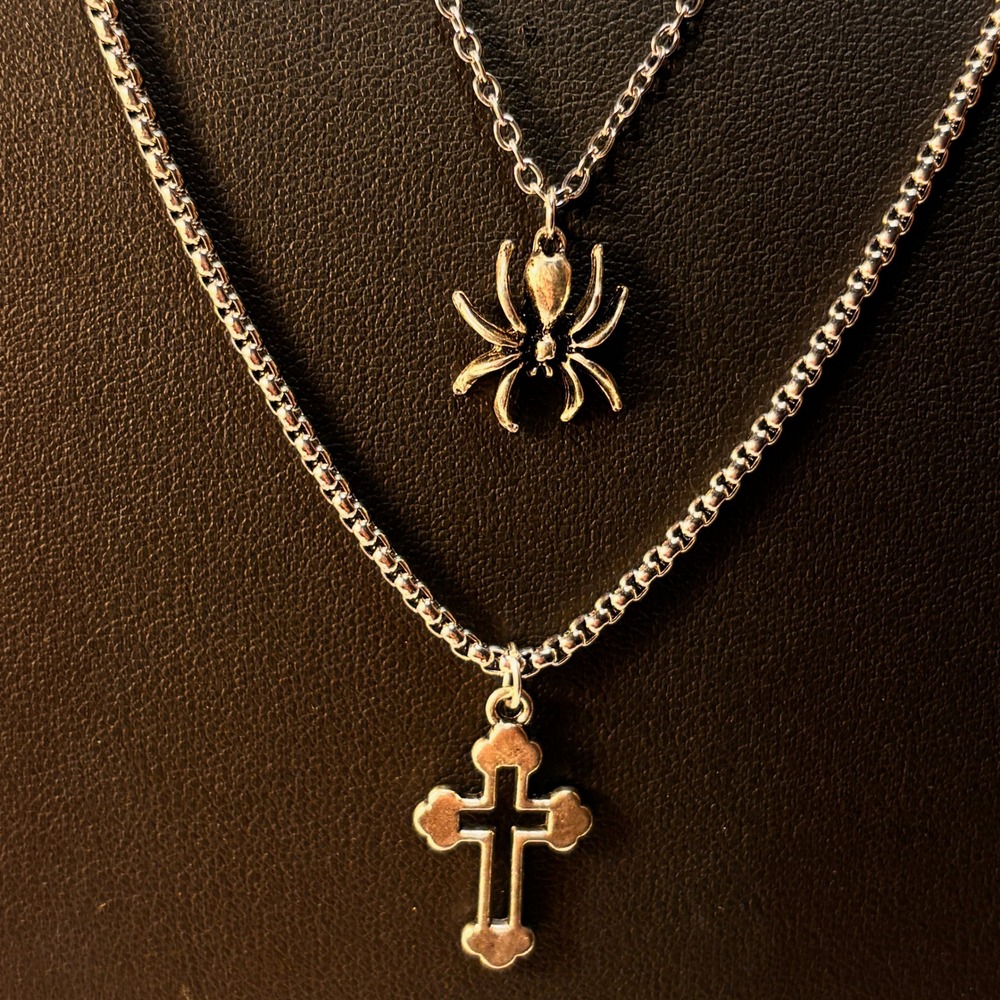 Layered Spider Cross Necklace Set‎  Goth Whimsygoth Dark Academia Grunge Punk